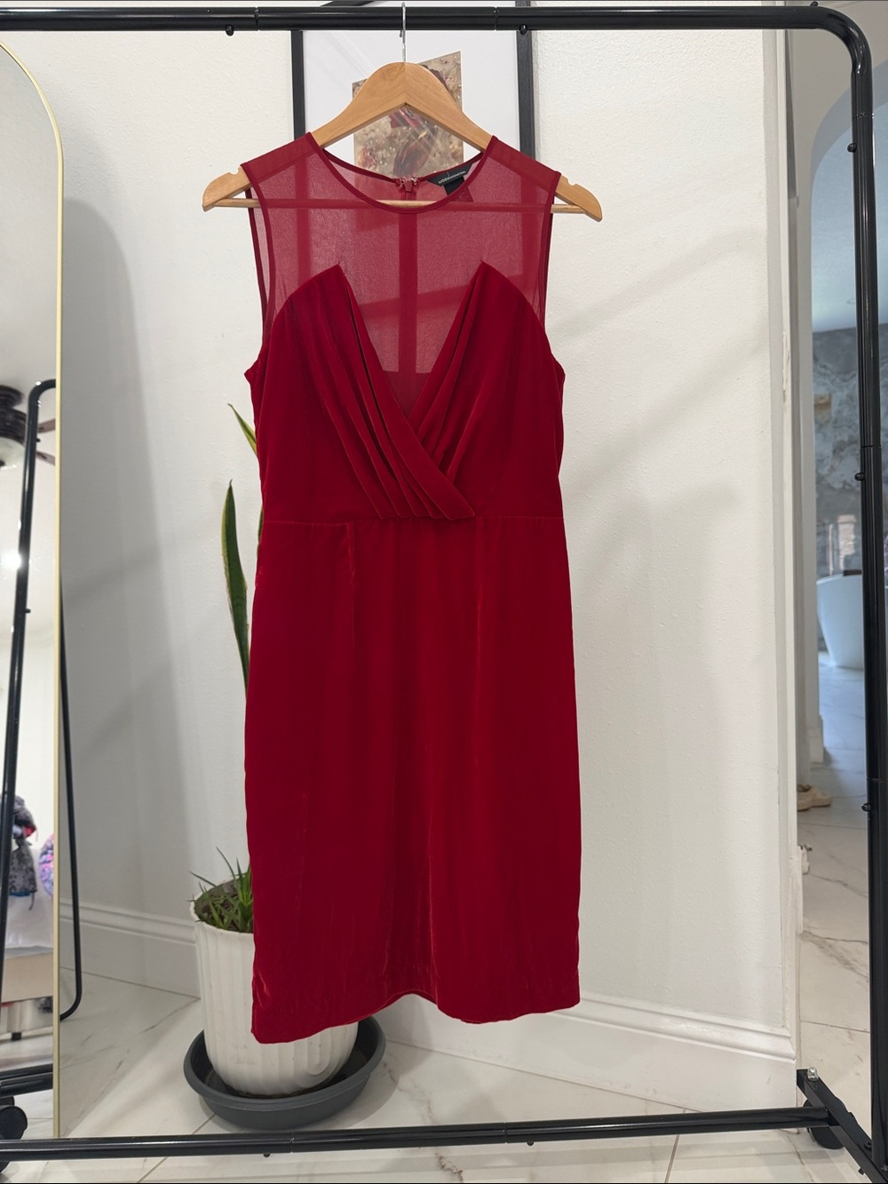 Moda International Sleeveless Red Midi Dress with Mesh Yoke